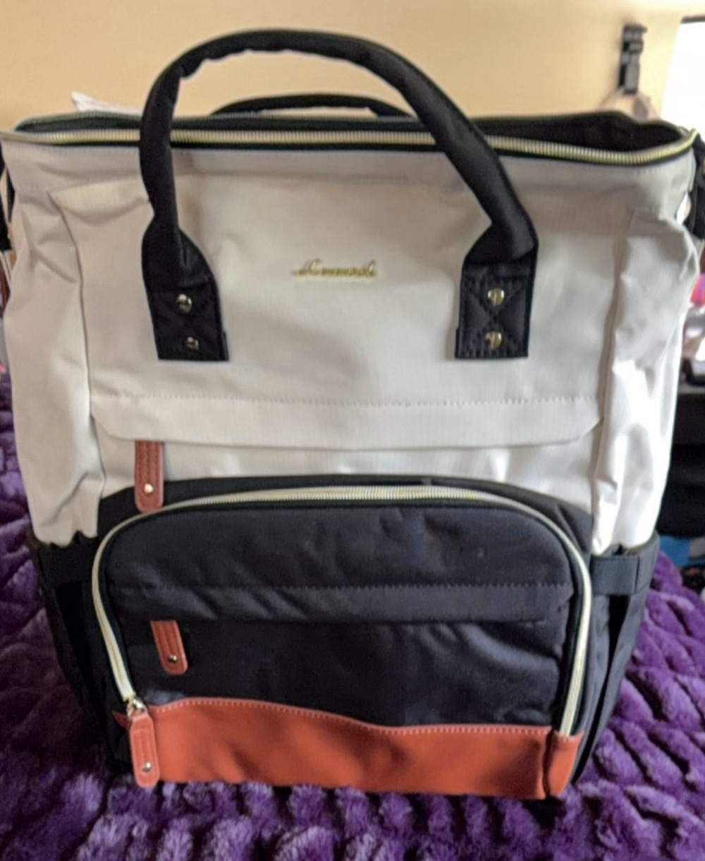 LOVEVOOK Beige Black Laptop Backpack Work Travel Bag NWOT - Picture 4 of 5